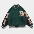 Wool Blend Varsity Jacket with Custom Bone Patching — Green