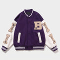 Wool Blend Varsity Jacket with Custom Bone Patching — Purple