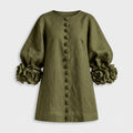 Brown dress with floral print and button-down mini length — Olive