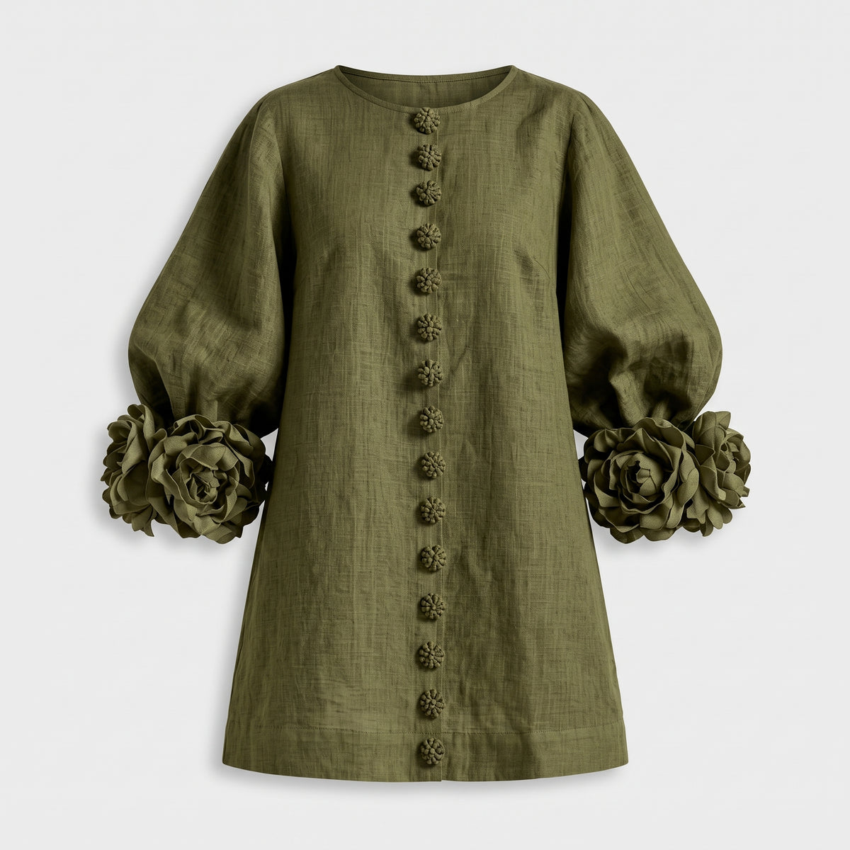 Brown dress with floral print and button-down mini length — Olive