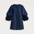 Brown dress with floral print and button-down mini length — Navy