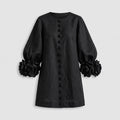 Brown dress with floral print and button-down mini length — Black