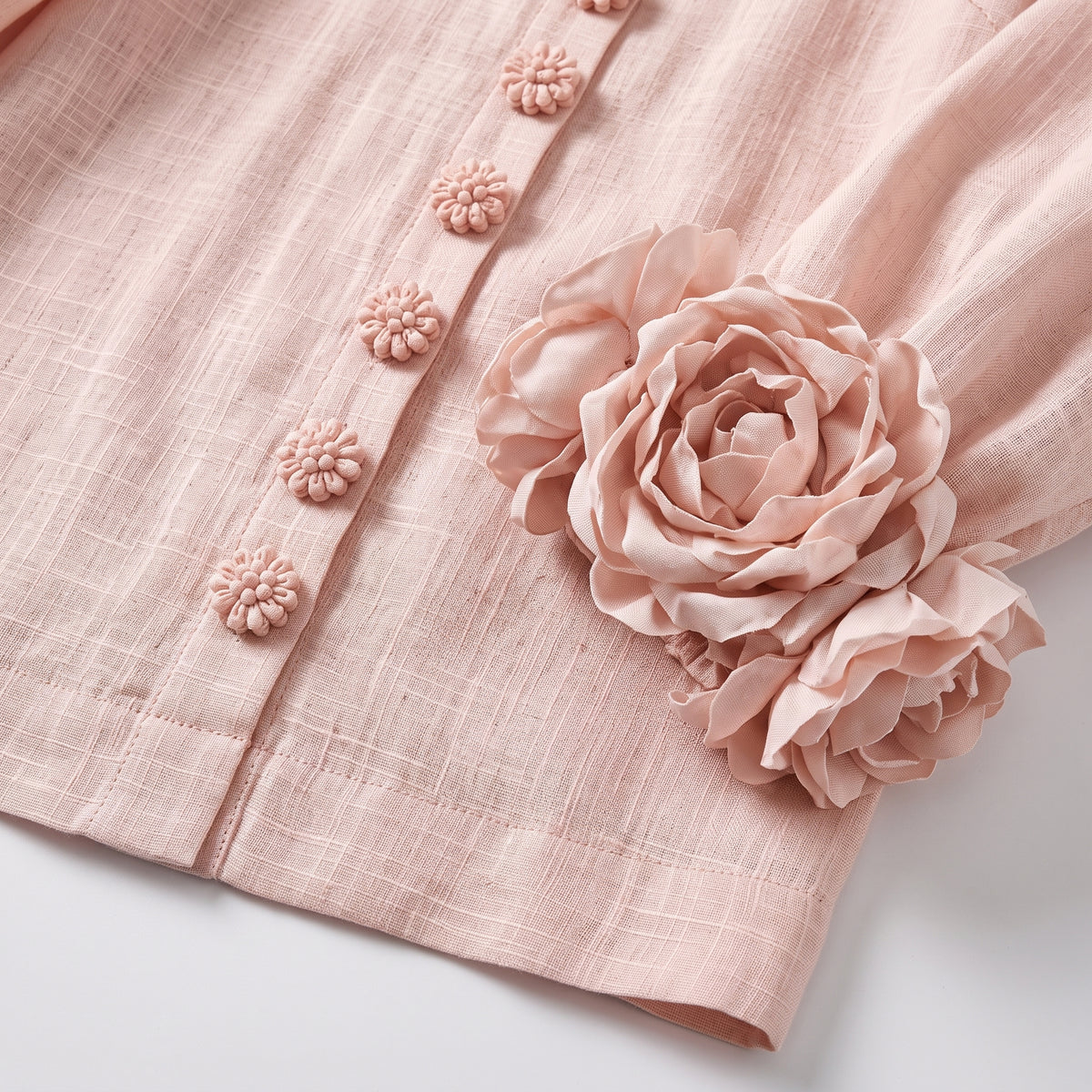 Brown dress with floral print and button-down mini length — Pink