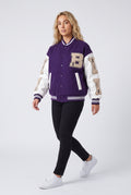Wool Blend Varsity Jacket with Custom Bone Patching — Purple
