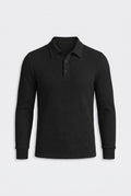 Ribbed Polo Shirt for Men with Long Sleeves — Black