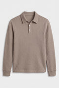 Ribbed Polo Shirt for Men with Long Sleeves — Khaki