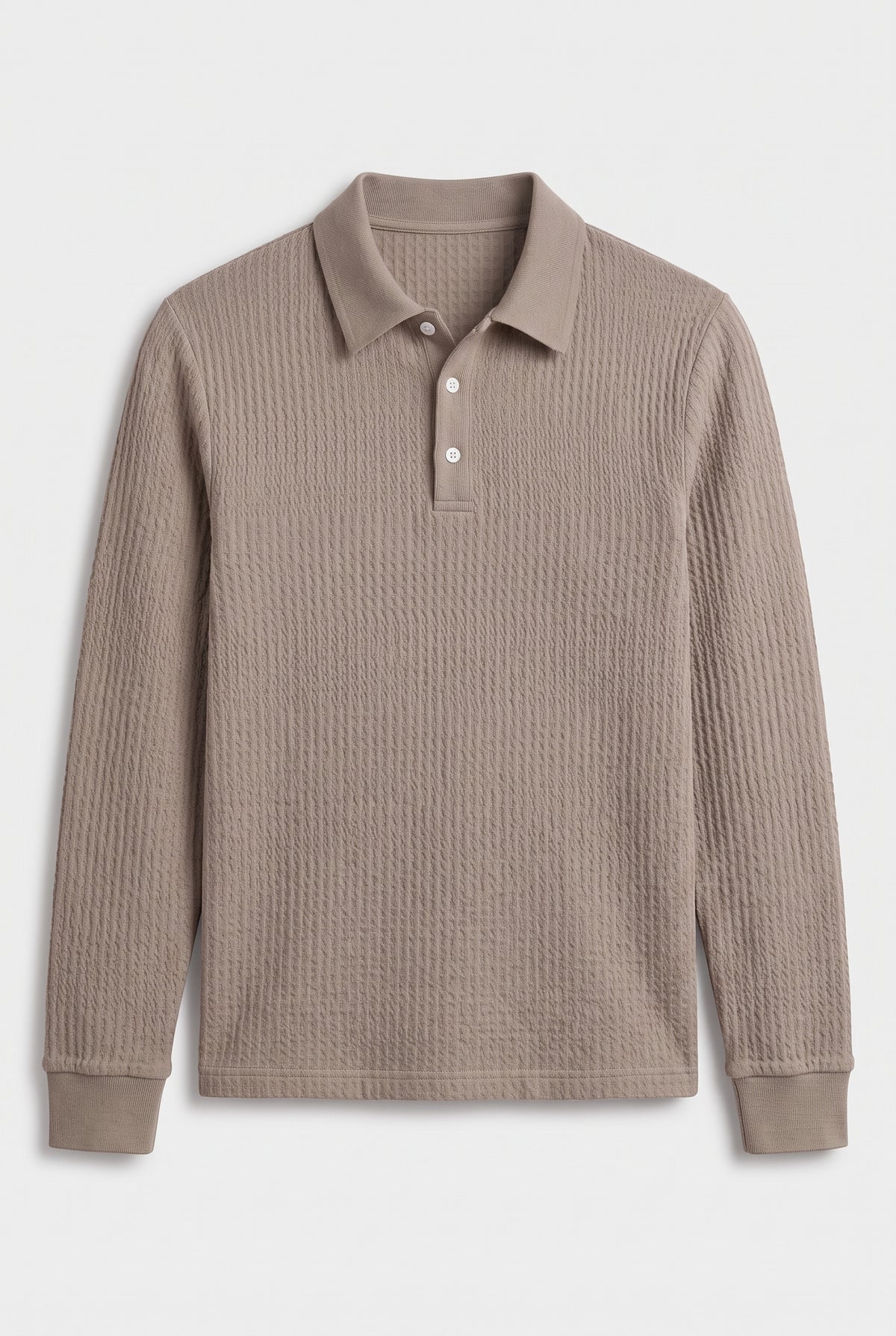 Ribbed Polo Shirt for Men with Long Sleeves — Khaki