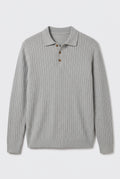 Ribbed Polo Shirt for Men with Long Sleeves — Grey