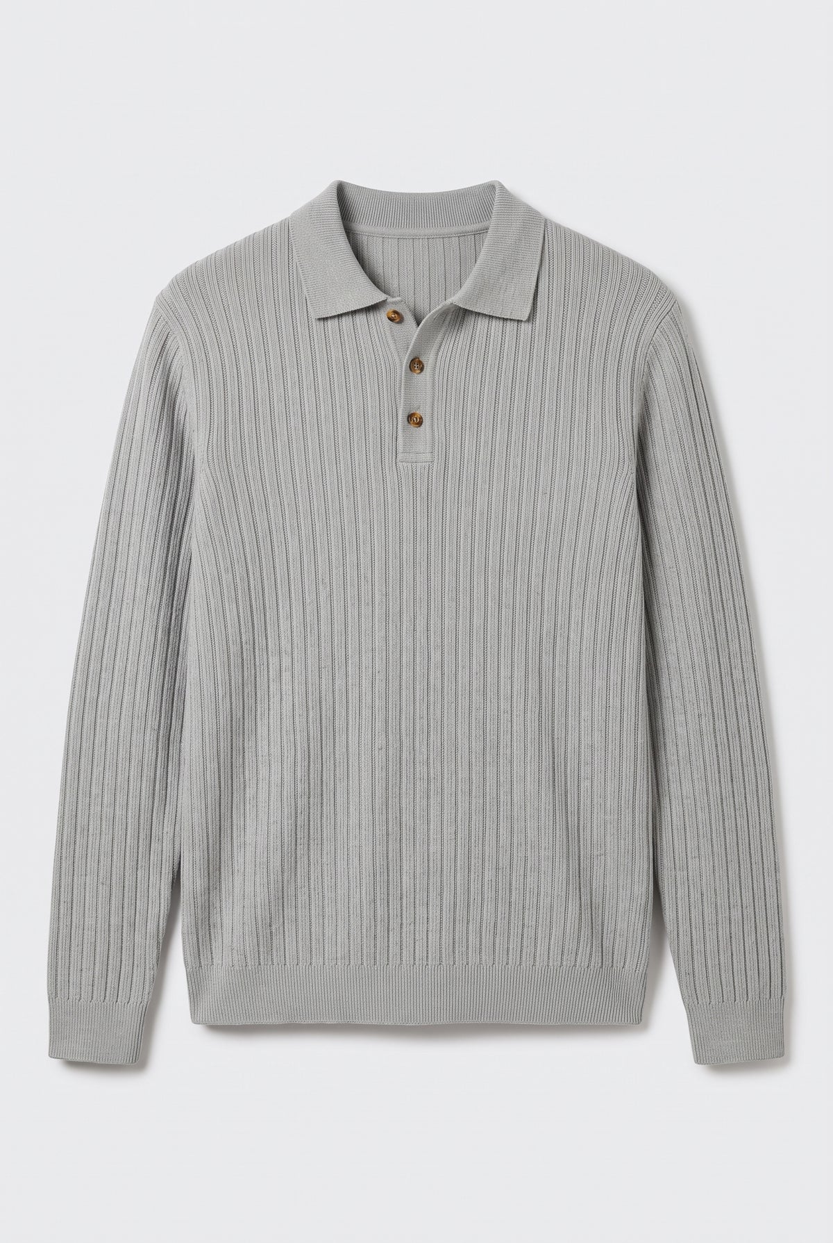 Ribbed Polo Shirt for Men with Long Sleeves — Grey