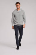 Ribbed Polo Shirt for Men with Long Sleeves — Grey