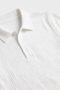 Ribbed Polo Shirt for Men with Long Sleeves — White
