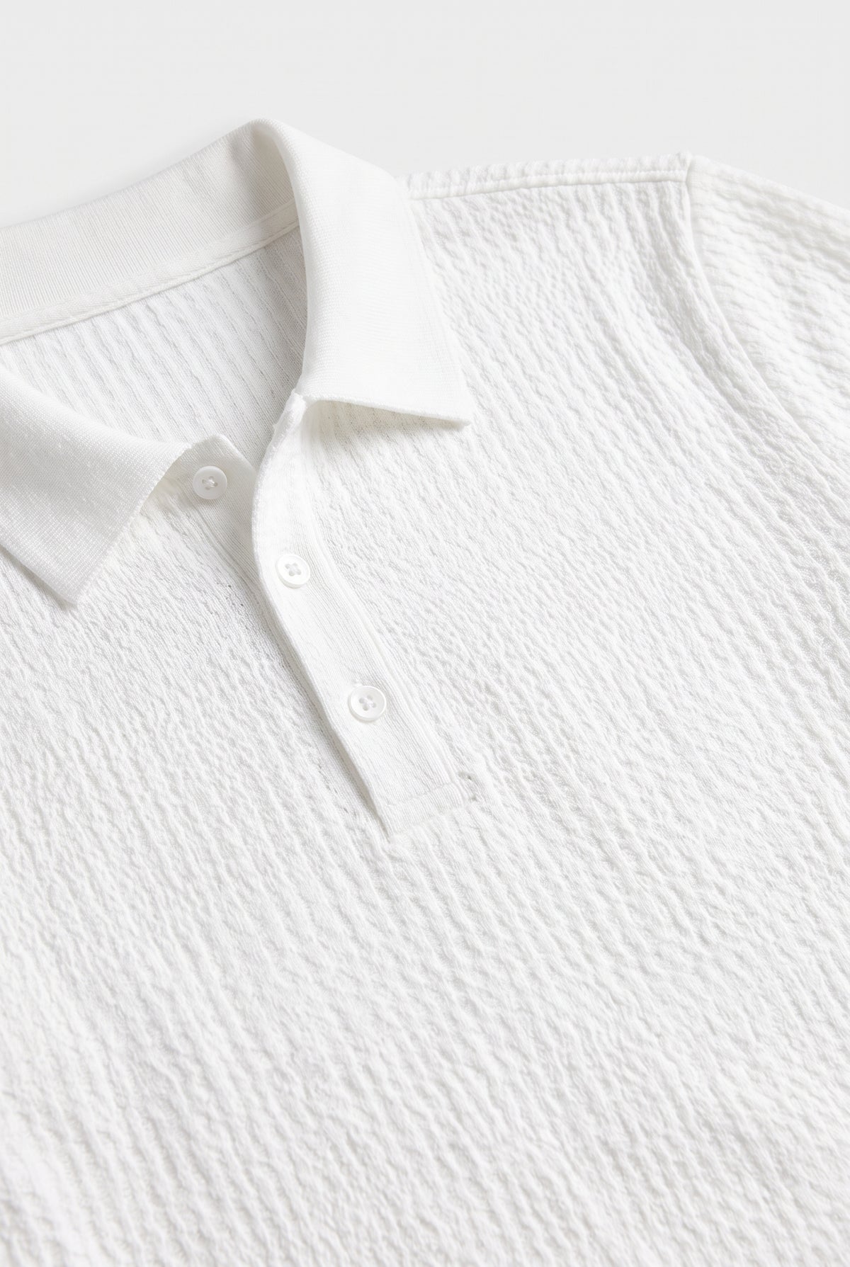 Ribbed Polo Shirt for Men with Long Sleeves — White