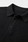 Ribbed Polo Shirt for Men with Long Sleeves — Black