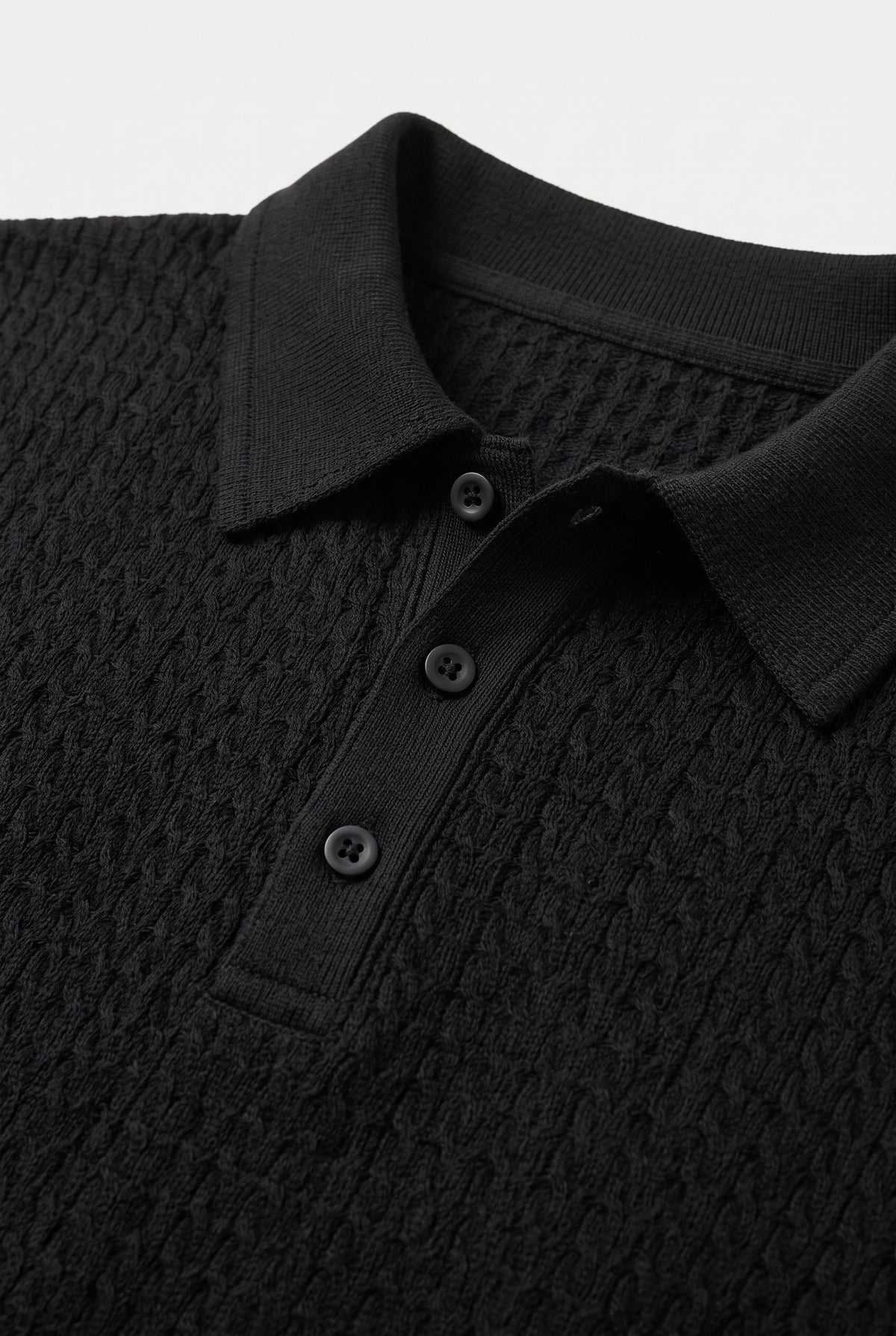 Ribbed Polo Shirt for Men with Long Sleeves — Black