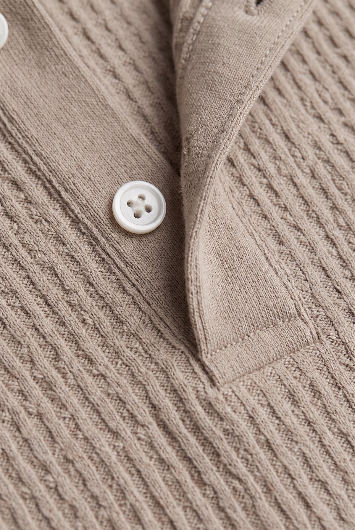 Ribbed Polo Shirt for Men with Long Sleeves — Khaki