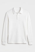 Ribbed Polo Shirt for Men with Long Sleeves — White