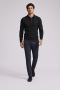 Ribbed Polo Shirt for Men with Long Sleeves — Black