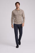 Ribbed Polo Shirt for Men with Long Sleeves — Khaki