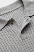 Ribbed Polo Shirt for Men with Long Sleeves — Grey
