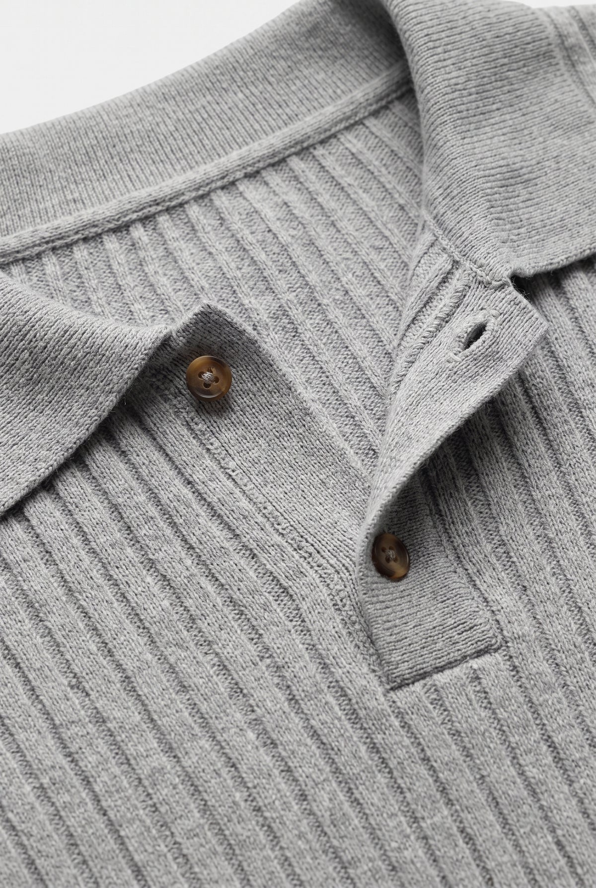 Ribbed Polo Shirt for Men with Long Sleeves — Grey