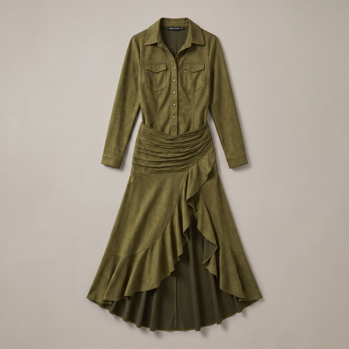 Suede-Feel Long Sleeve Maxi Dress — Light Green