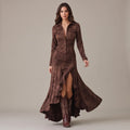 Suede-Feel Long Sleeve Maxi Dress — Chocolate