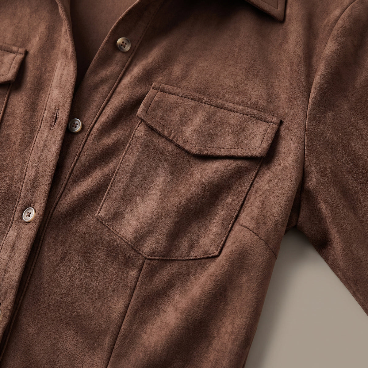 Suede-Feel Long Sleeve Maxi Dress — Brown