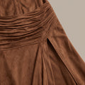 Suede-Feel Long Sleeve Maxi Dress — Chocolate
