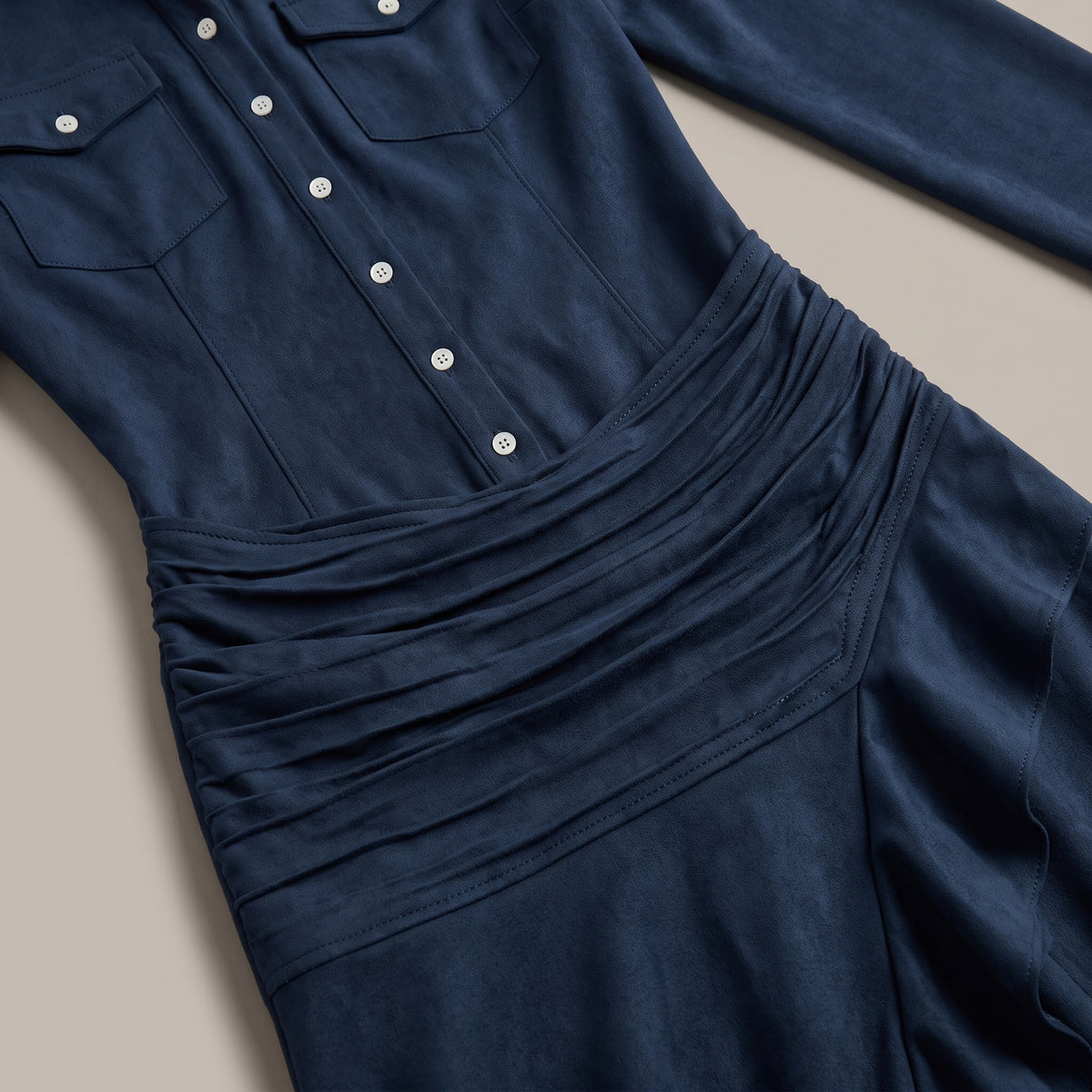 Suede-Feel Long Sleeve Maxi Dress — Blue