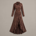 Suede-Feel Long Sleeve Maxi Dress — Brown
