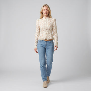 Mock Neck Lace Blouse — WHITE