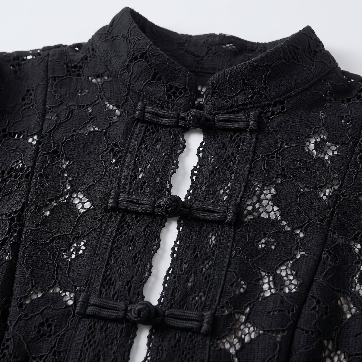 Mock Neck Lace Blouse — black