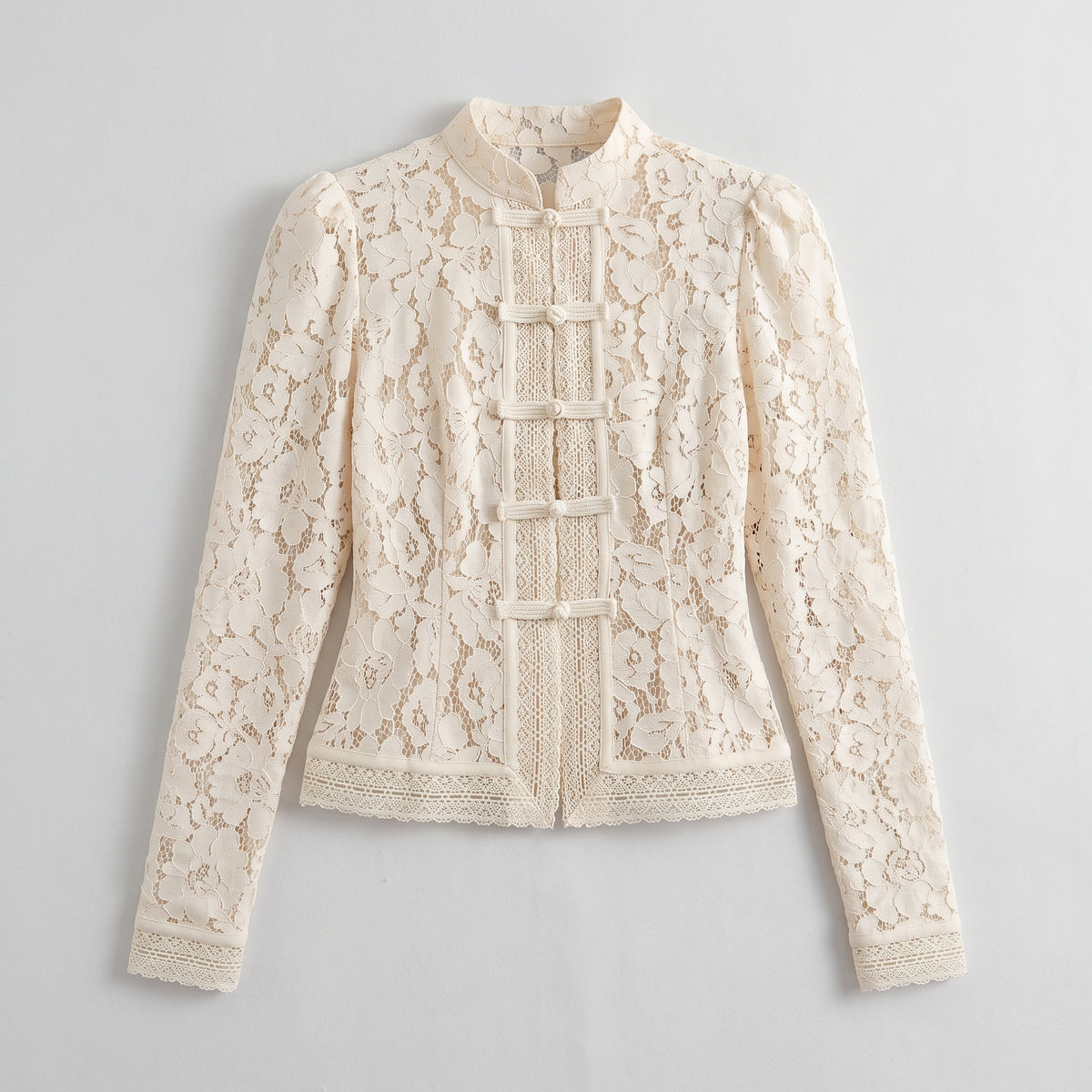 Mock Neck Lace Blouse — WHITE