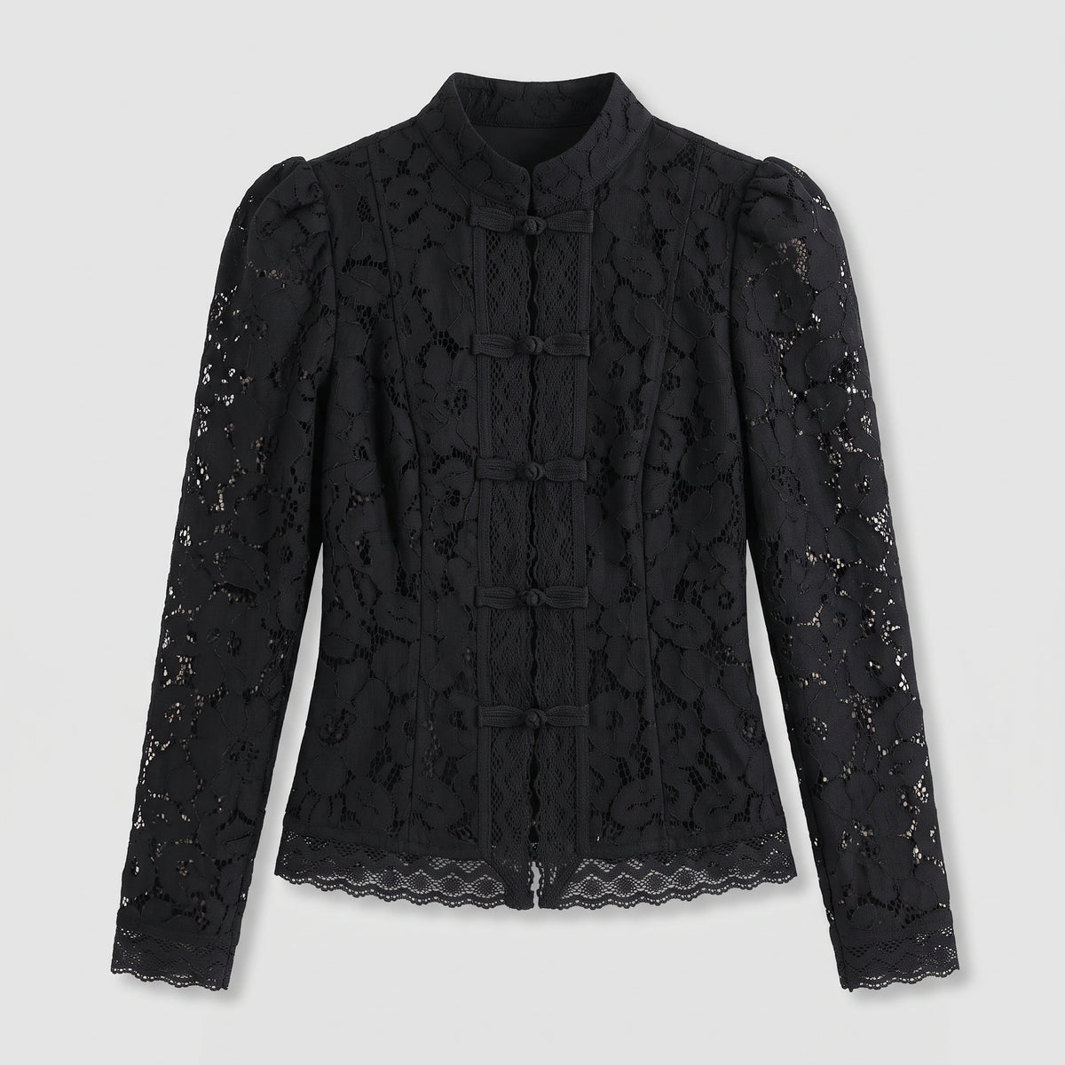 Mock Neck Lace Blouse — black