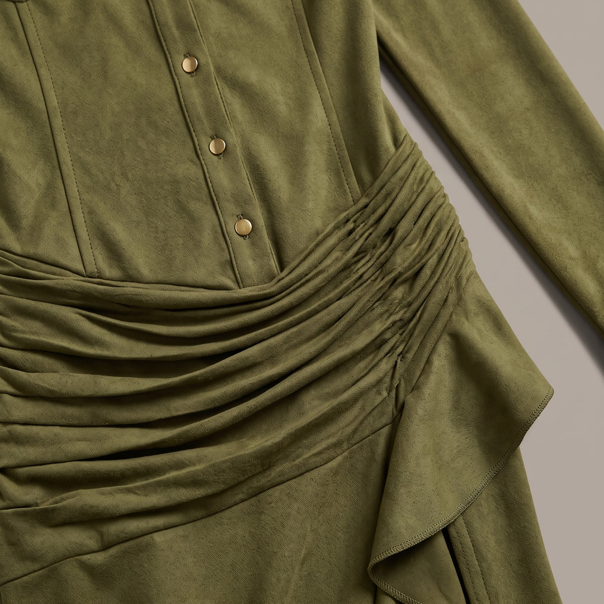 Suede-Feel Long Sleeve Maxi Dress — Light Green