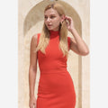 Red High Neck Bandage Midi Dress