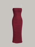Black Mesh Slim Dress - Chain Detail Ruched Cami